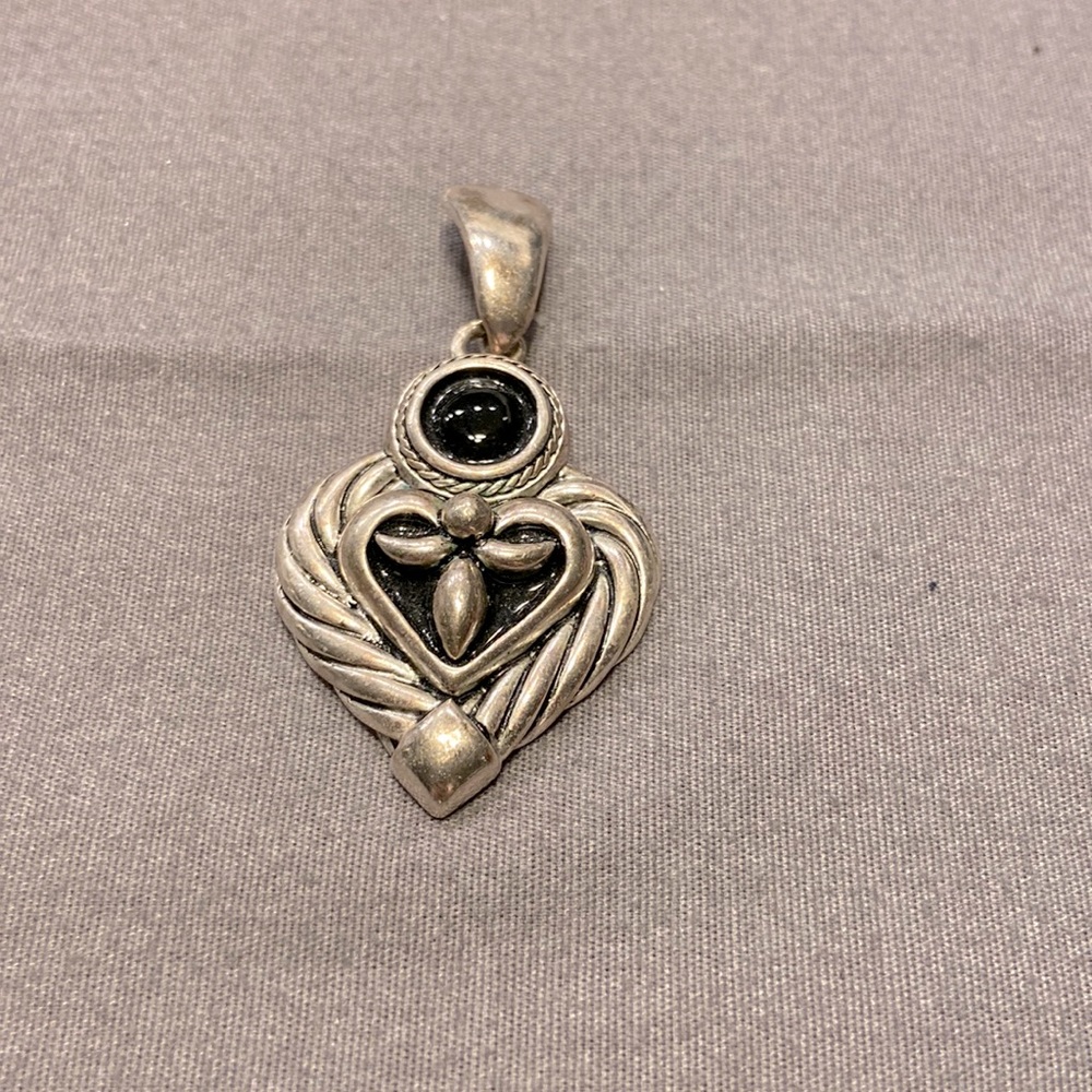 Premier Designs silver & black heart pendant